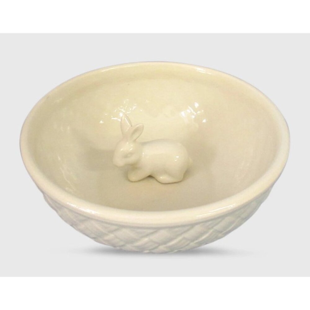 Threshold Earthenware Bowl With Bunny Cream Woven Outer Texture 8" x 2.8" NEW